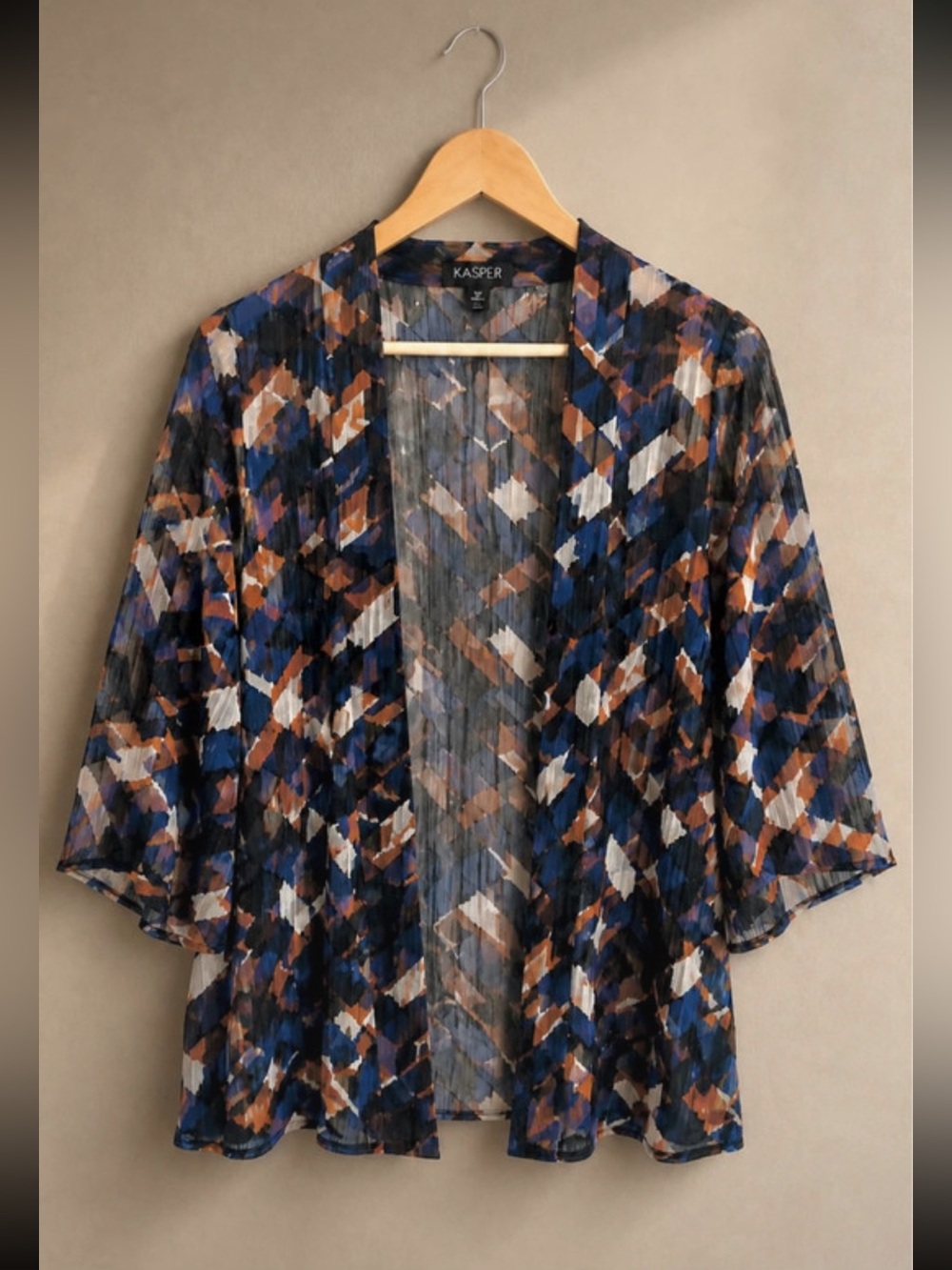 Kasper Sheer Geometric Kimono Cardigan